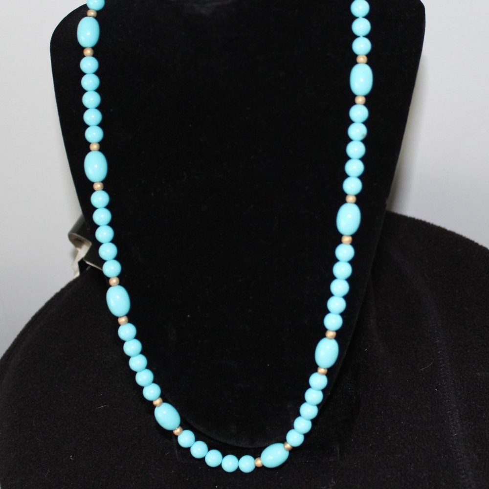Teal and Gold Beaded Necklace